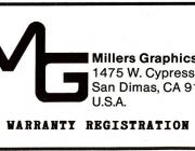 WARRANTY CARD - MG MILLERS GRAPHICS -